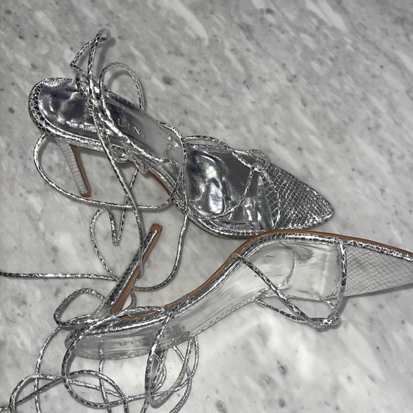 Silver lace up pointed toe heals - Picture 2 of 5